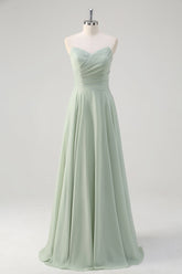 Matcha A Linie Trägerloses Brautkleid aus gerafftem Chiffon